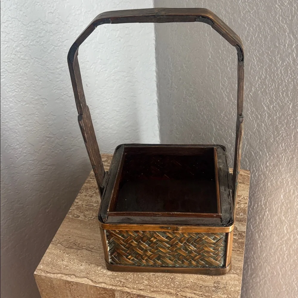 Vintage Chinese Wedding Woven Basket with Handle 2 tiers